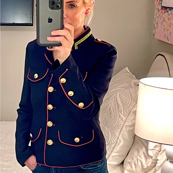 NWOT Navy Military-Style Jacket with Red Trim - Picture 2 of 7